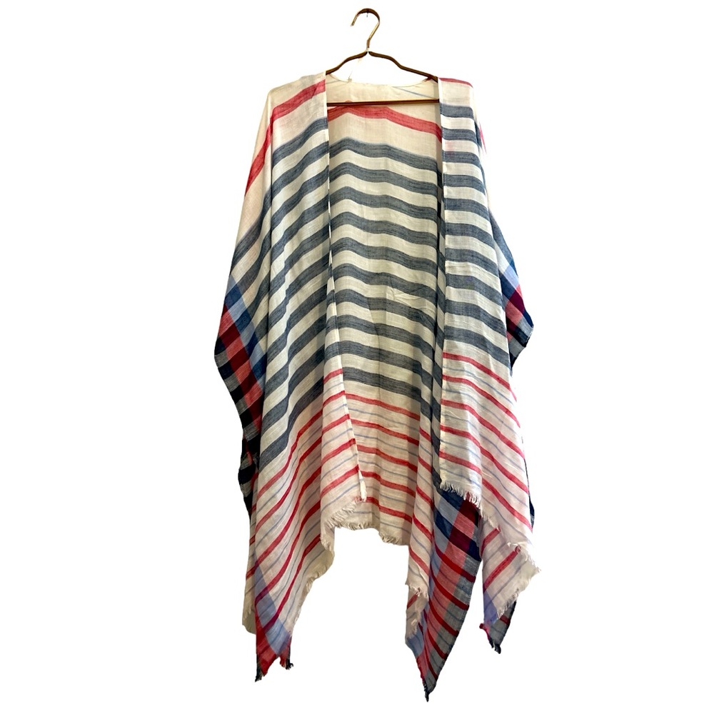 NWT Accessory ST red white and blue kimono cardigan cover up OS